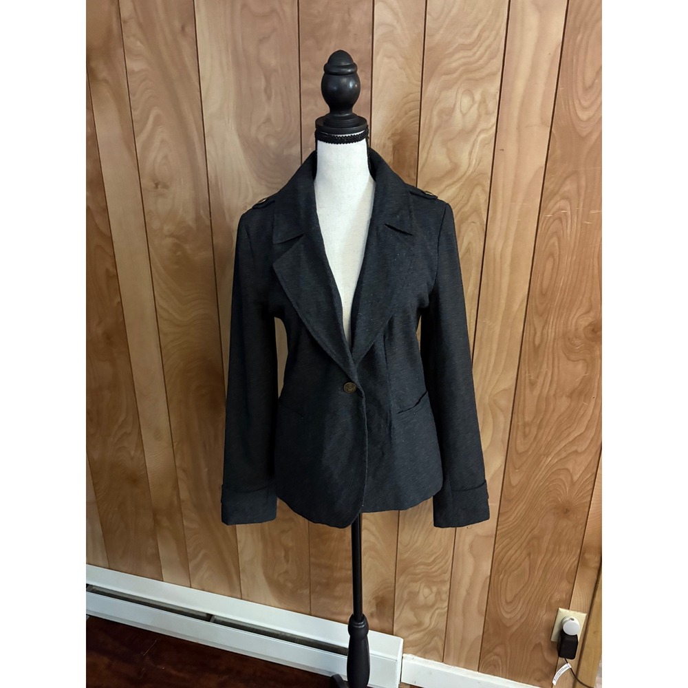 Tulle Women Charcoal Gray Wool Blend Military Epaulette Blazer Jacket M L7544